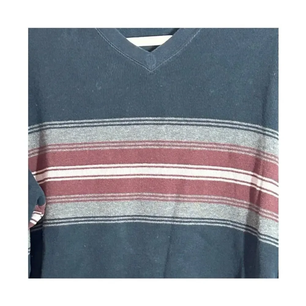 Banana Republic 100% Cotton V Neck Blue Striped Sweater Men's XL Pullover